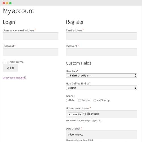 Custom User Registration Fields for WooCommerce