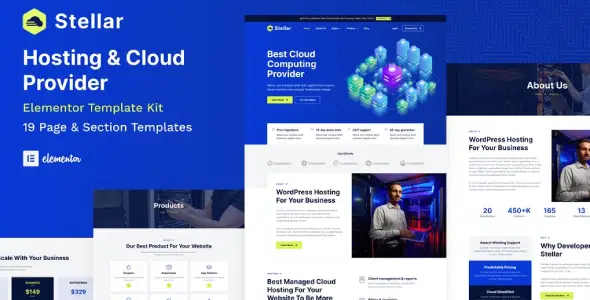 Stellar – Hosting &amp; Cloud Provider WordPress Elementor Template Kit